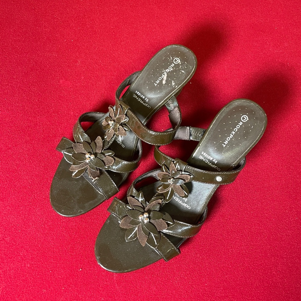 adidas Brown Floral Strap Slide Sandals